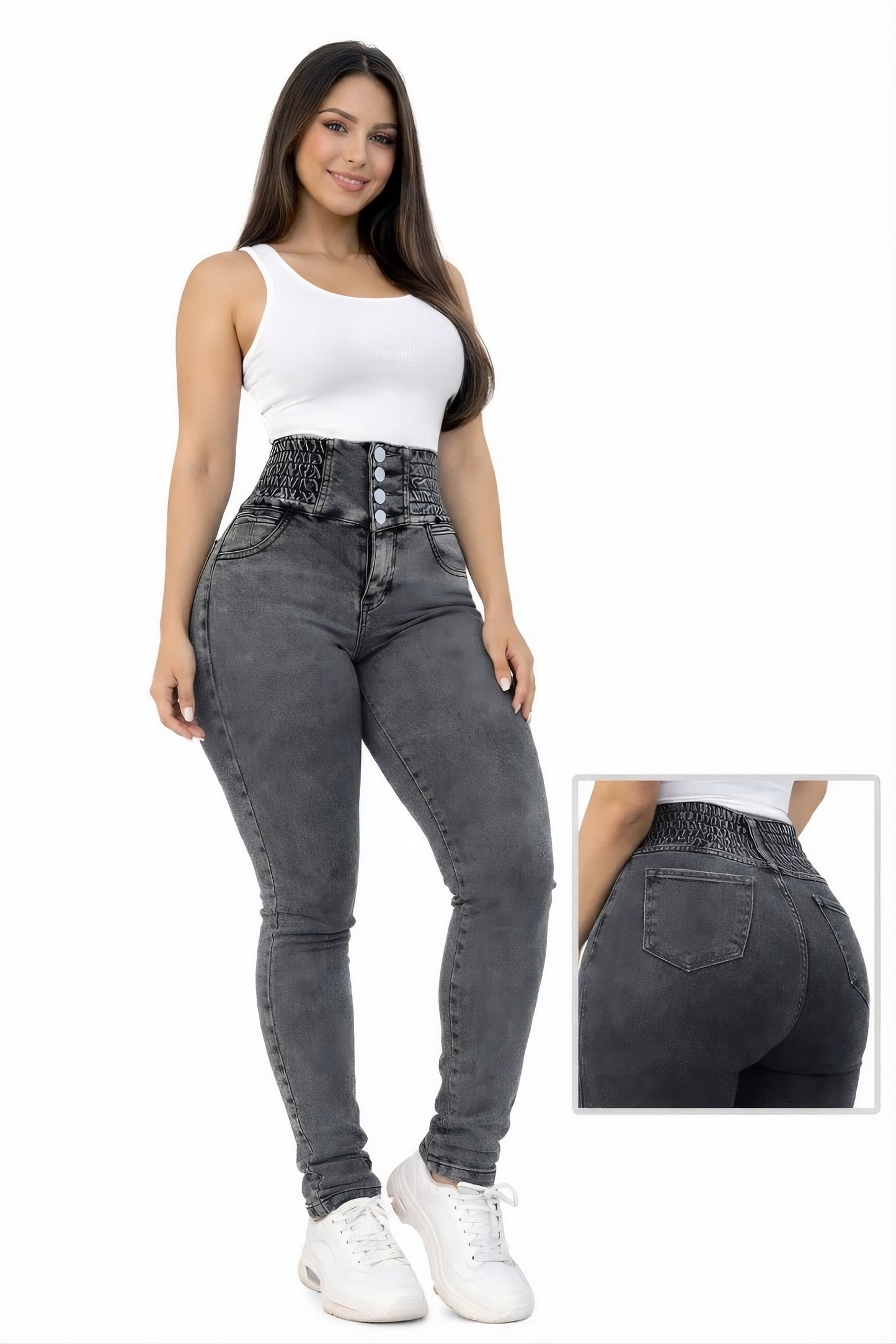 JEAN CINTURA AVISPA GRIS (Bota tubo)