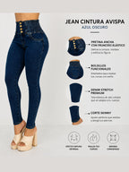 JEAN CINTURA AVISPA AZUL OSCURO (Pretina ancha con fruncido/elástico)
