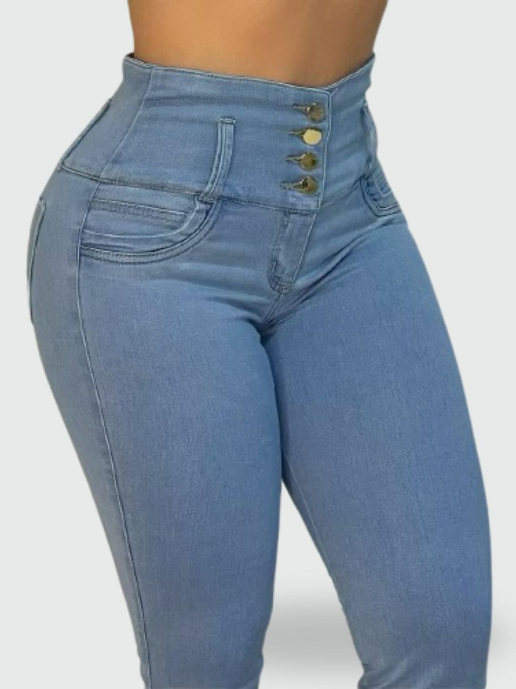JEAN BOTA CAMPANA TIRO ALTO LEVANTA COLA AZUL CLARO