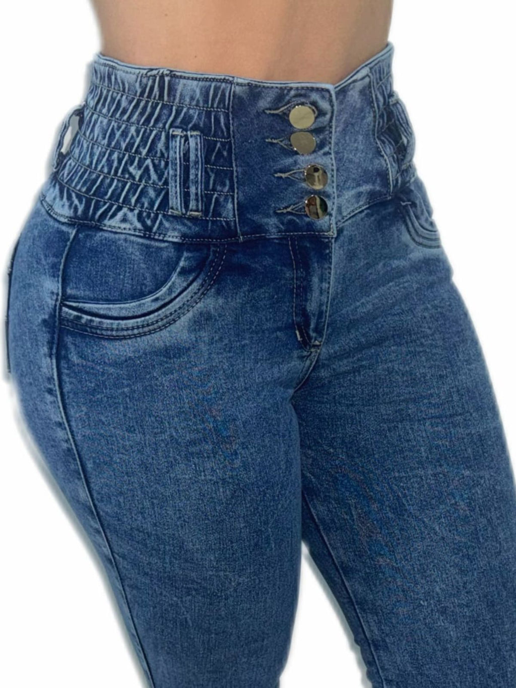 Jean Cintura Avispa Skinny Azul Medio -1