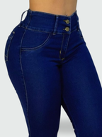 JEAN SKINNY TIRO ALTO LEVANTA COLA AZUL OSCURO - (Ref Natalia)
