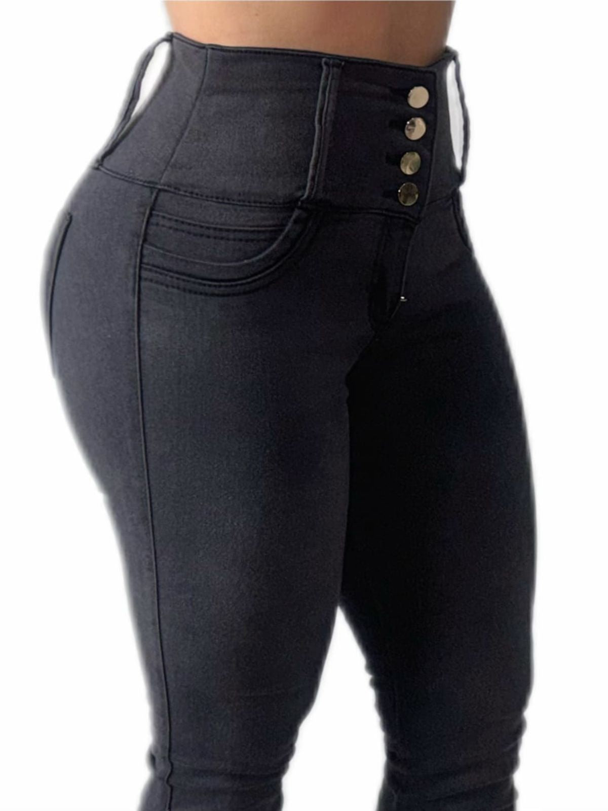 Jean Levanta Cola Gris Oscuro Elegante