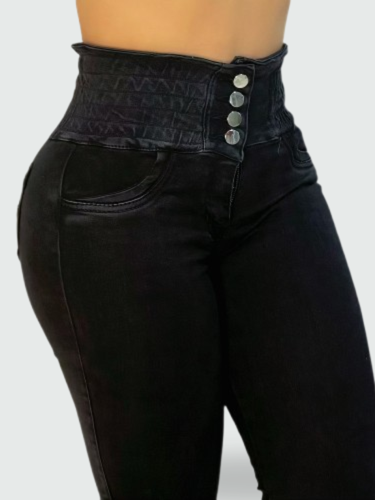JEAN BOTA CAMPANA TIRO ALTO CORSET NEGRO
