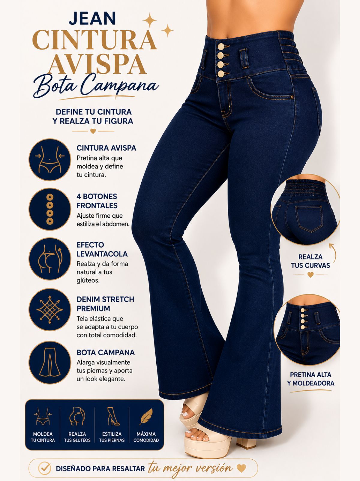 Jean Levantacola Azul Oscuro Mujer