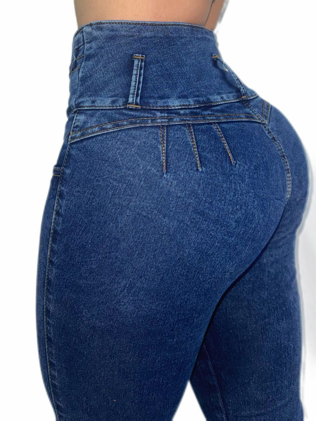 Jean Skinny Cintura Avispa Pretina Cruzada Azul Medio -2