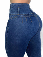 Jean Skinny Cintura Avispa Pretina Cruzada Azul Medio -2