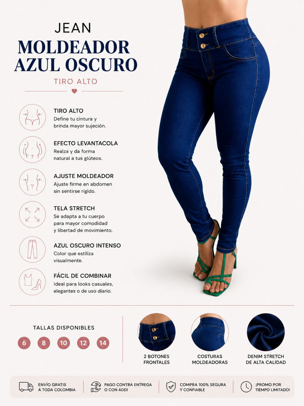 Jean Moldeador Azul Oscuro Tiro Alto (Ref Natalia)