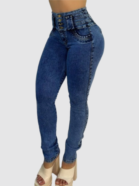 JEAN SKINNY TIRO ALTO CORSET MOLDEADOR AZUL MEDIO