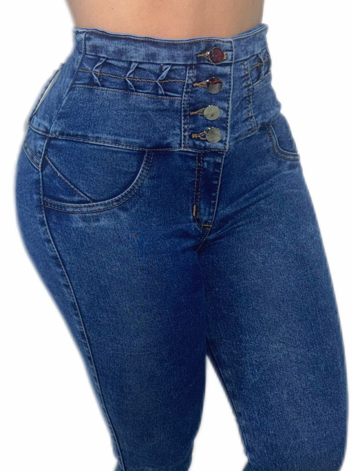 Jean Skinny Cintura Avispa Pretina Cruzada Azul Medio -2