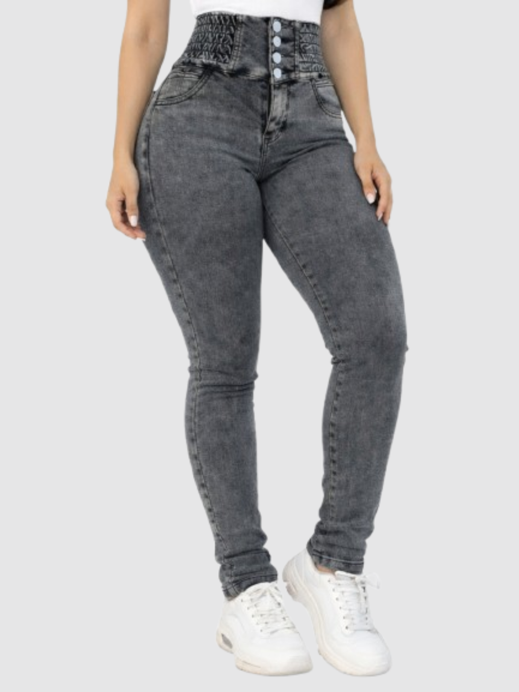 JEAN CINTURA AVISPA GRIS (Bota tubo)