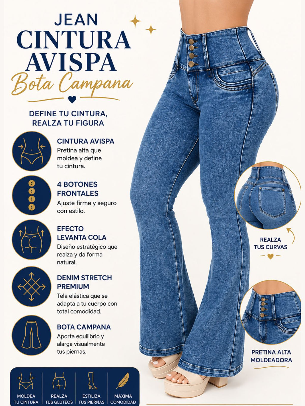 Jean Control Abdomen Azul Medio Stretch