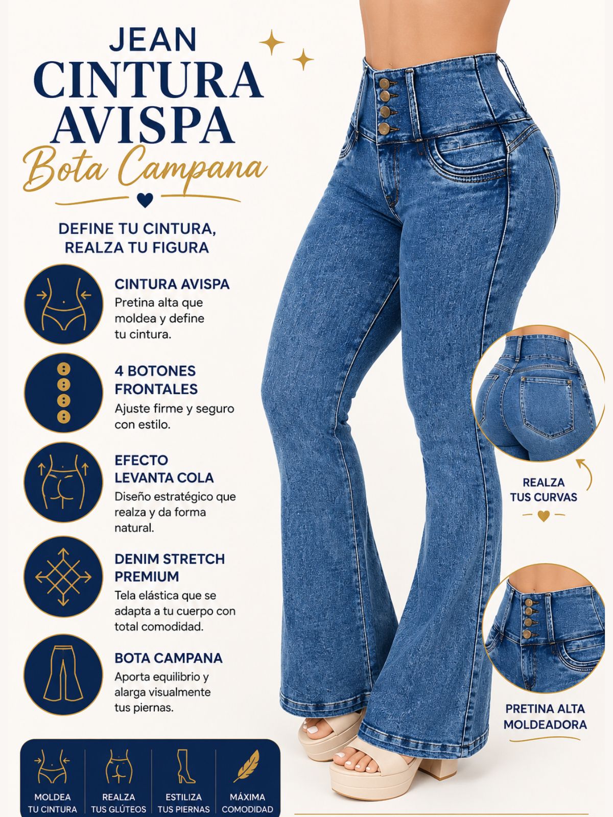 Jean Control Abdomen Azul Medio Stretch