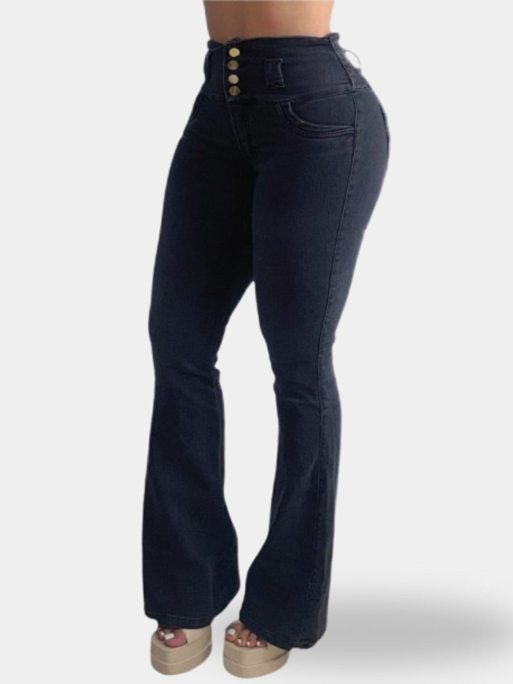Jean Cintura Avispa Bota Campana Azul Oscuro