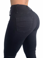 Jean Moldeador Negro Bota Campana