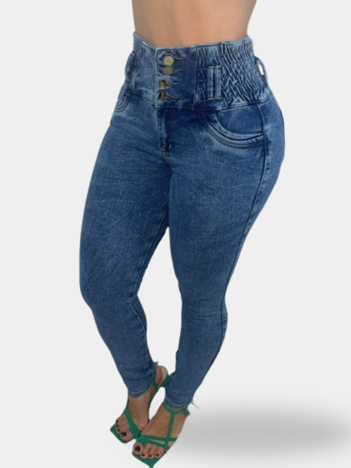 Jean Cintura Avispa Skinny Azul Medio -1