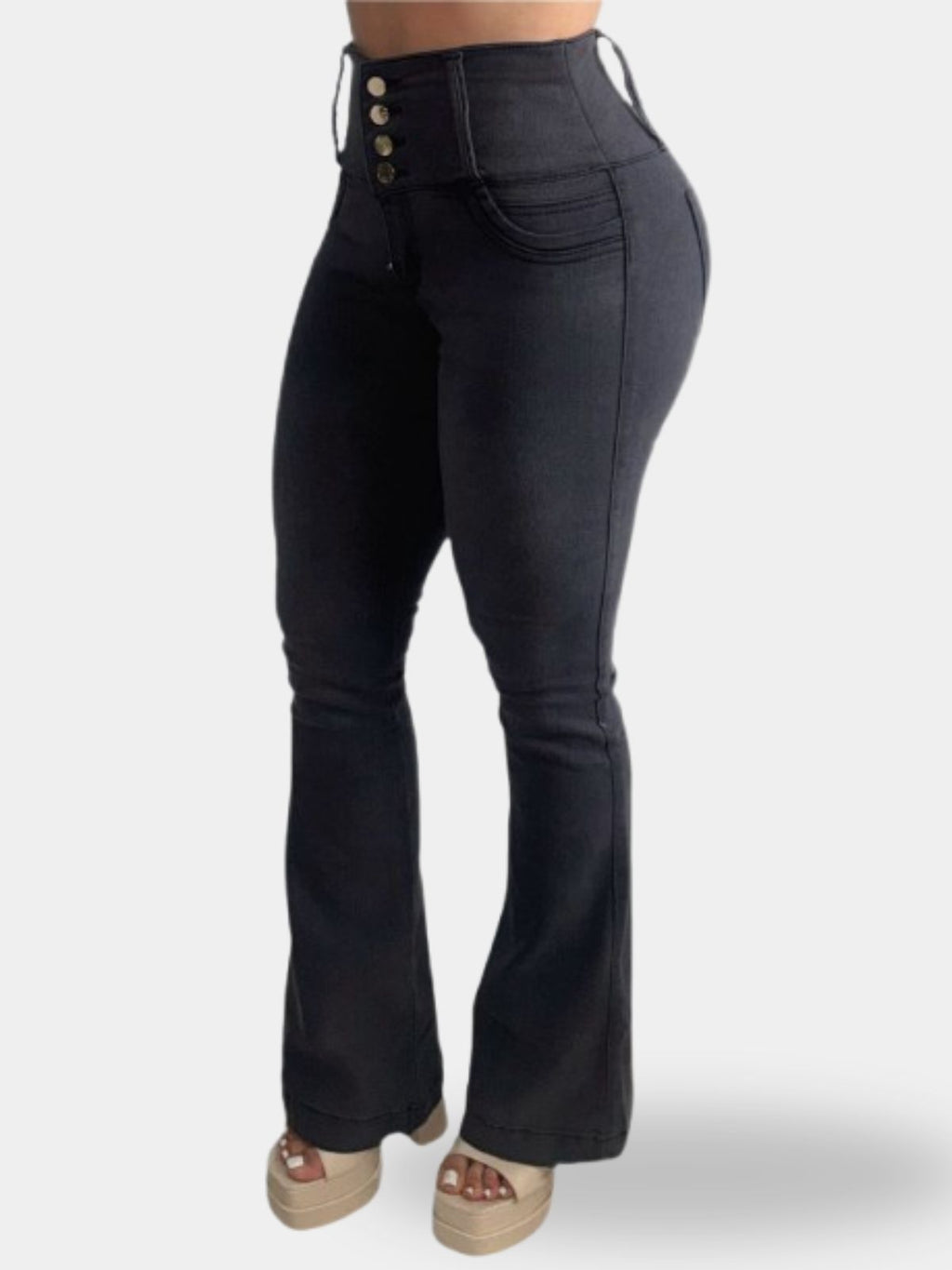 Jean Levanta Cola Gris Oscuro Elegante