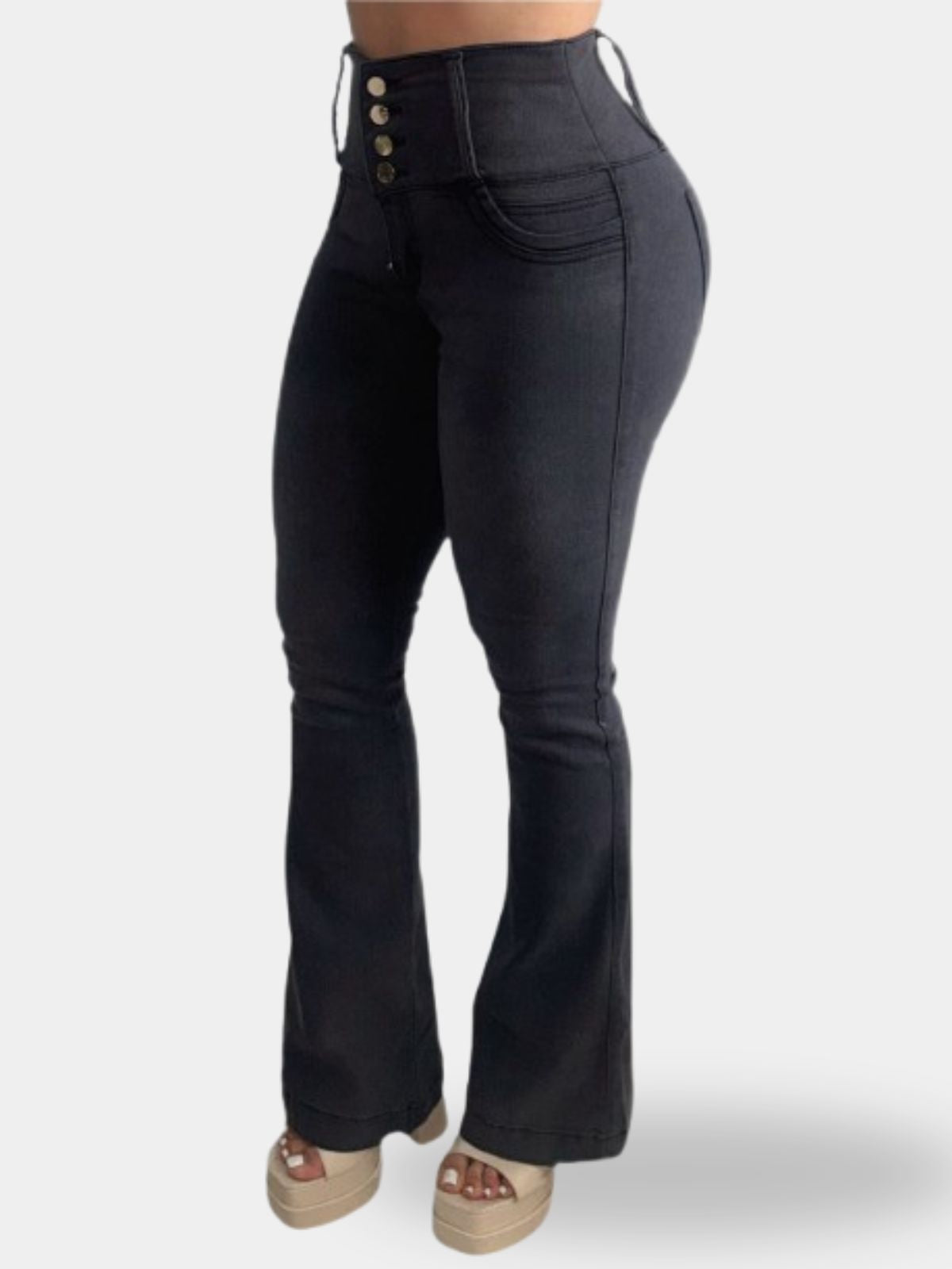Jean Levanta Cola Gris Oscuro Elegante