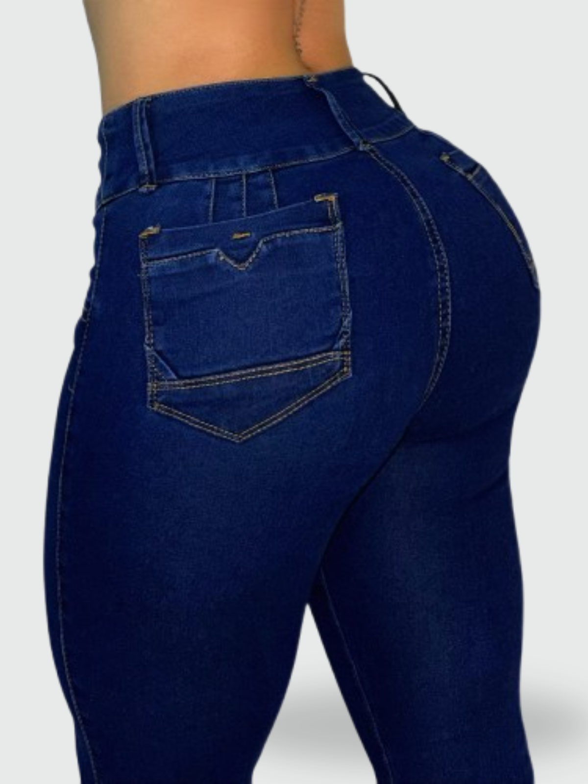 JEAN SKINNY TIRO ALTO LEVANTA COLA AZUL OSCURO - (Ref Natalia)