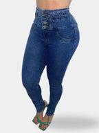 Jean Skinny Cintura Avispa Pretina Cruzada Azul Medio -2