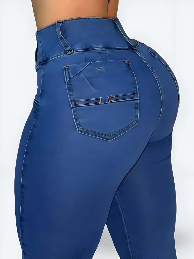 JEAN TIRO ALTO LEVANTA COLA AZUL MEDIO - (Ref Natalia)