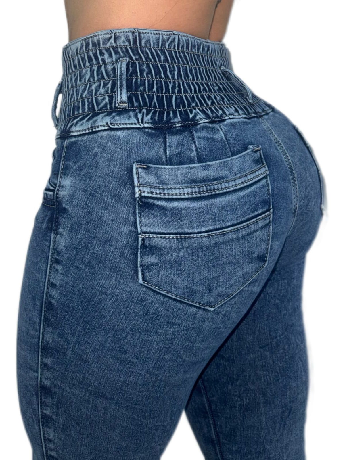 Jean Cintura Avispa Skinny Azul Medio -1