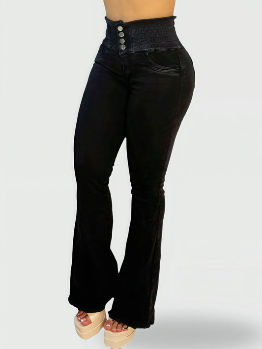 JEAN BOTA CAMPANA TIRO ALTO CORSET NEGRO