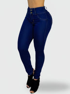 JEAN SKINNY TIRO ALTO LEVANTA COLA AZUL OSCURO - (Ref Natalia)