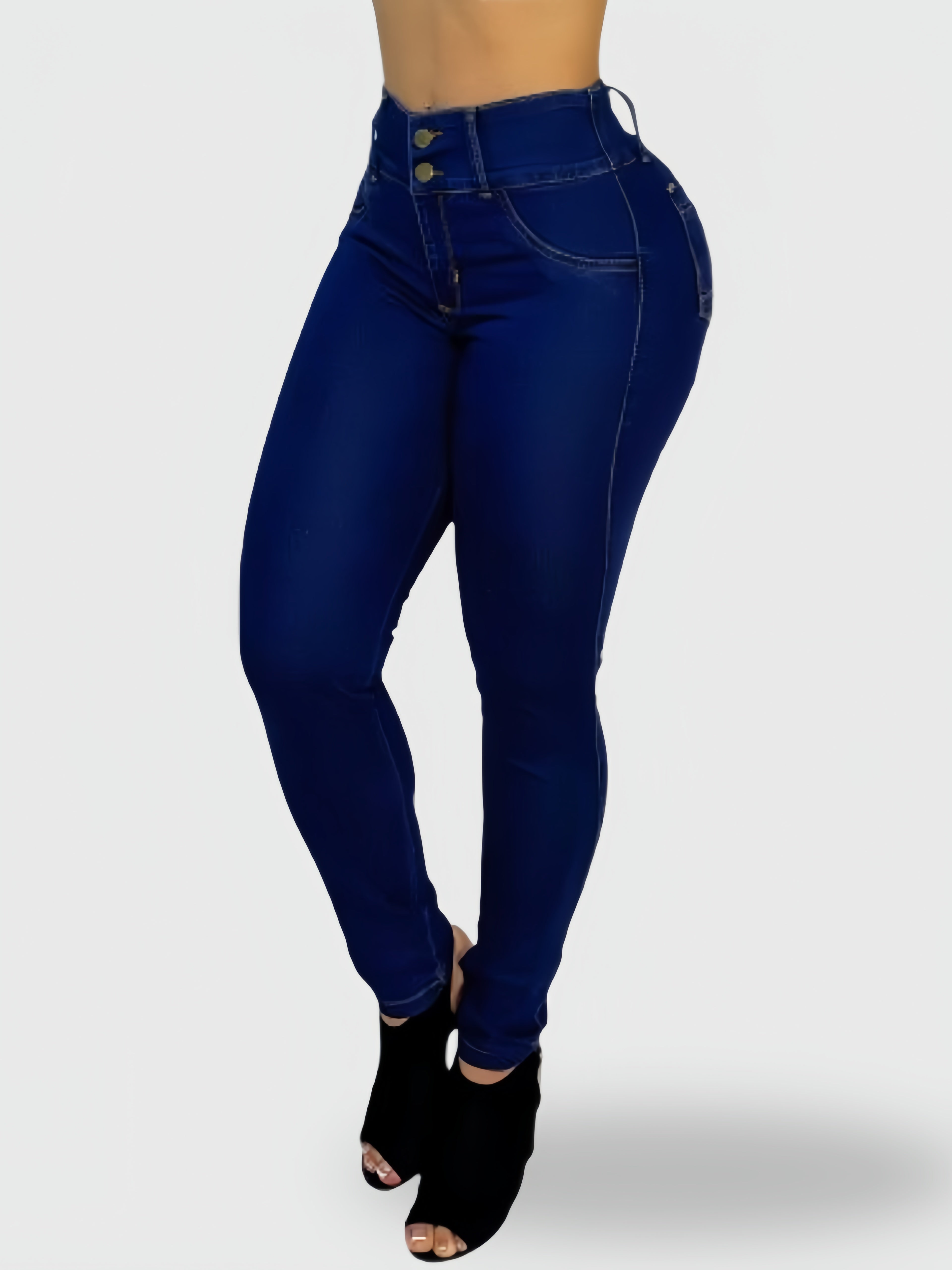 JEAN SKINNY TIRO ALTO LEVANTA COLA AZUL OSCURO - (Ref Natalia)