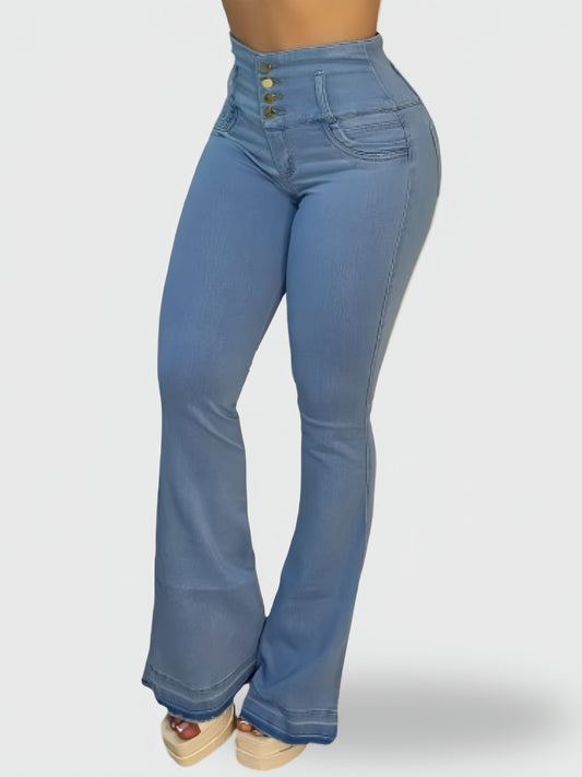 JEAN BOTA CAMPANA TIRO ALTO LEVANTA COLA AZUL CLARO