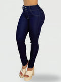 JEAN SKINNY TIRO ALTO LEVANTA COLA AZUL ÍNDIGO - (Ref Natalia)