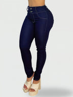 JEAN SKINNY TIRO ALTO LEVANTA COLA AZUL ÍNDIGO - (Ref Natalia)