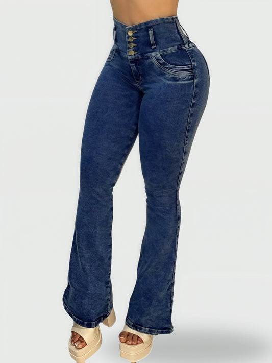 JEAN BOTA CAMPANA TIRO ALTO CORSET AZUL CLÁSICO