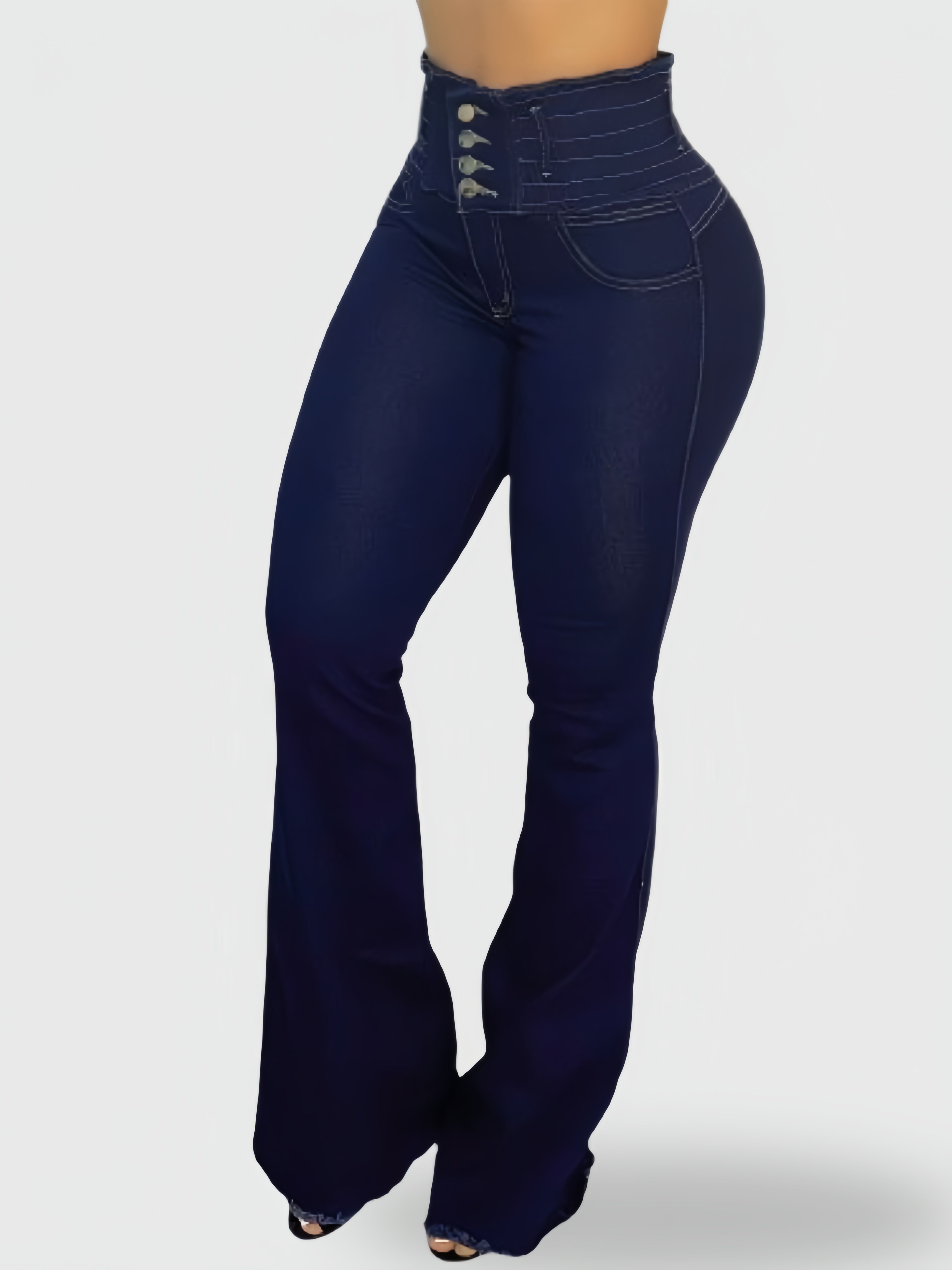 JEAN BOTA CAMPANA TIRO ALTO CORSET AZUL OSCURO