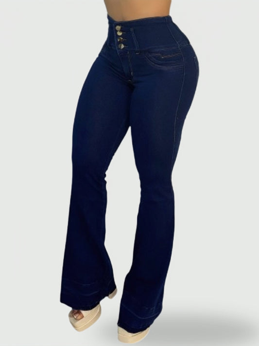 JEAN BOTA CAMPANA TIRO ALTO AZUL OSCURO PREMIUM