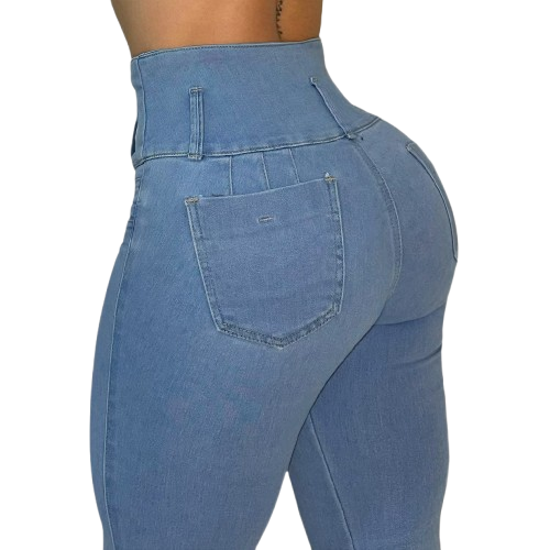 JEAN BOTA CAMPANA TIRO ALTO LEVANTA COLA AZUL CLARO