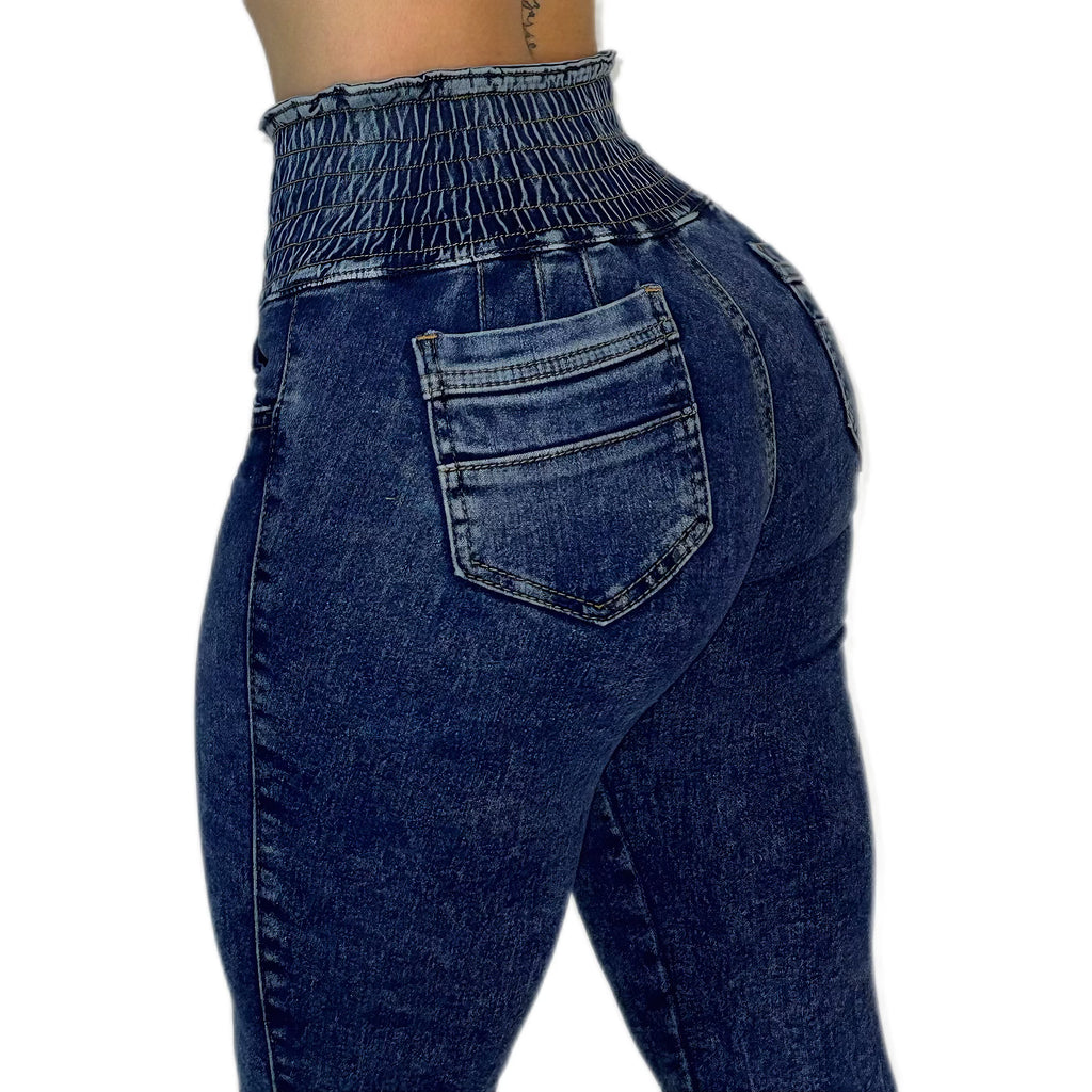 JEAN CINTURA AVISPA AZUL OSCURO (Pretina ancha con fruncido/elástico)