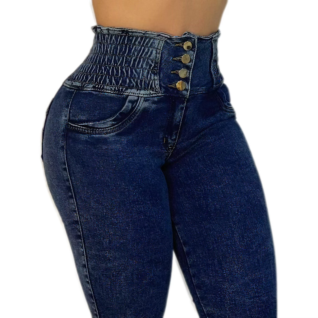 JEAN CINTURA AVISPA AZUL OSCURO (Pretina ancha con fruncido/elástico)